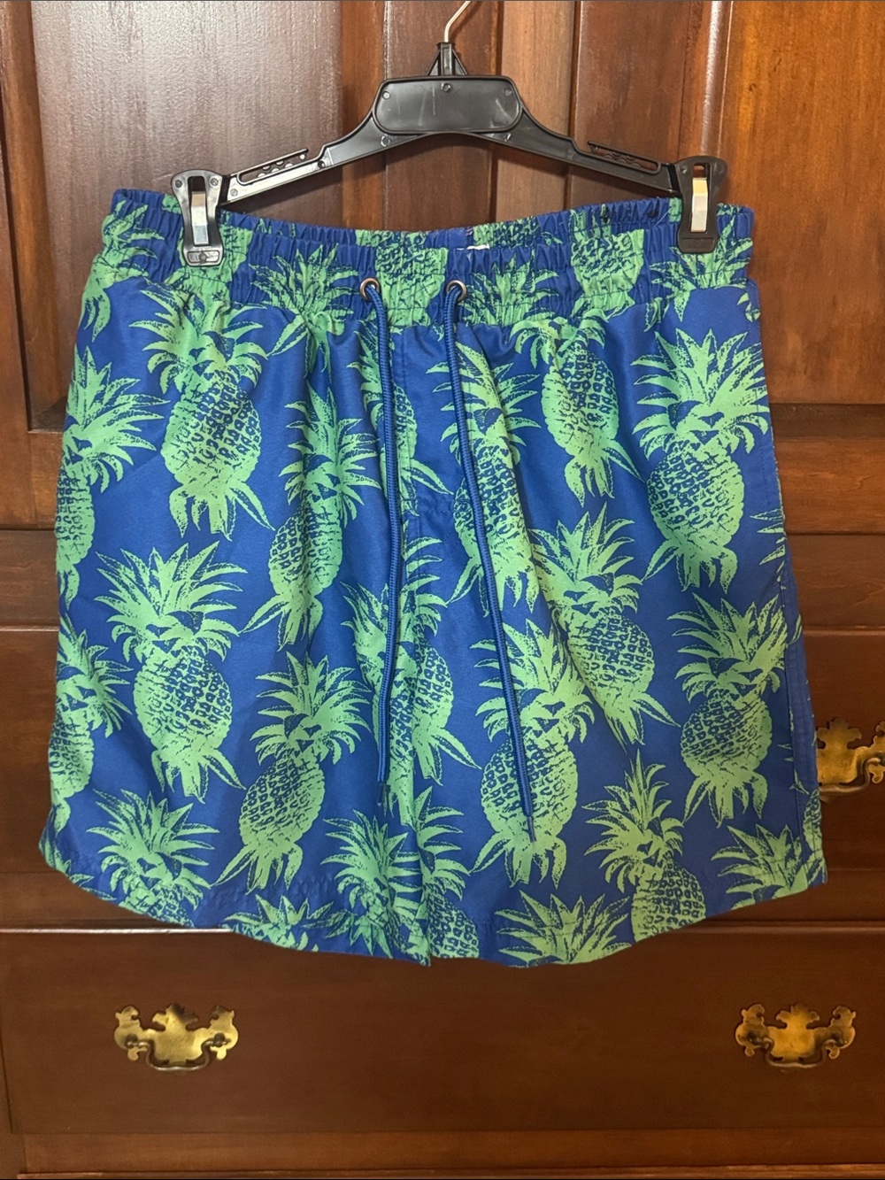 Club Room Blue Swim Trunks with Green Pineapple Print